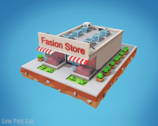 low poly fashion store building Model 3D .c4d .max .obj .3ds .fbx .stl .blend 