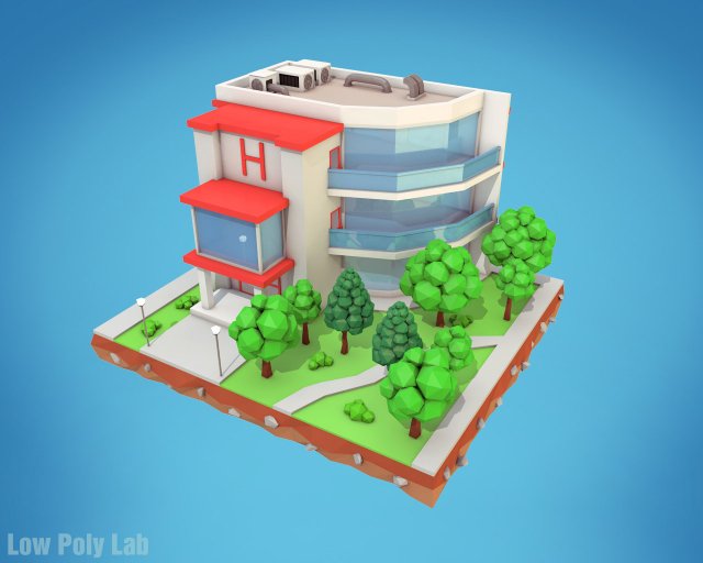 cartoon hotel low poly 3Dモデル .c4d .max .obj .3ds .fbx .stl .blend 