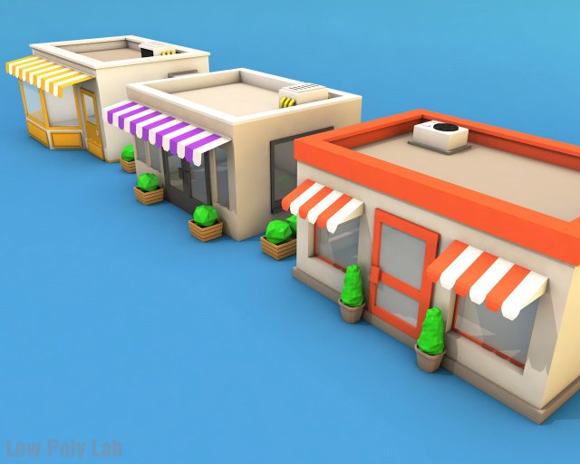 cartoon city buildings low poly Modelo 3D .c4d .max .obj .3ds .fbx .stl .blend 