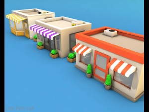 cartoon city buildings low poly 3D-Modell