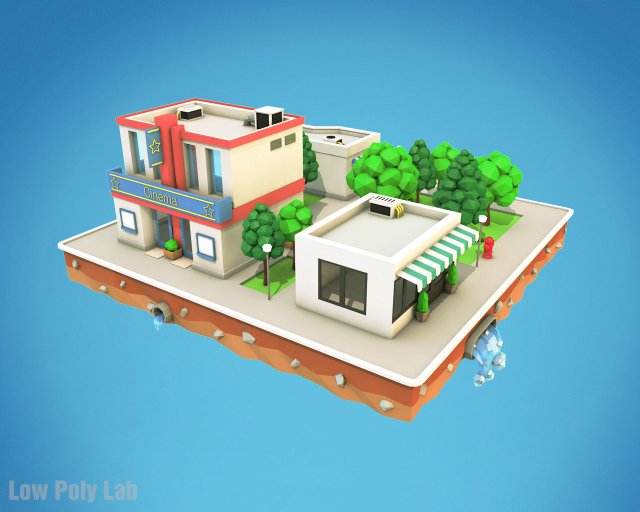 cartoon city block low poly Model 3D .c4d .max .obj .3ds .fbx .stl .blend 