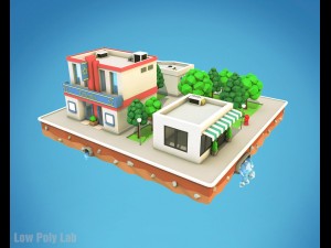 cartoon city block low poly 3D मॉडल