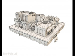 cartoon city block low poly Model 3D
