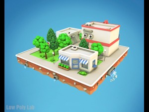cartoon city block low poly Model 3D