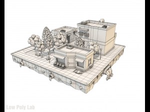 cartoon city block low poly Model 3D