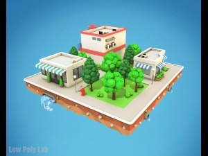 cartoon city block low poly Model 3D
