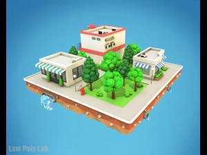 cartoon city block low poly 3D Model