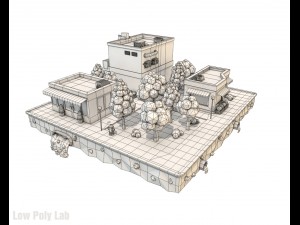 cartoon city block low poly Model 3D