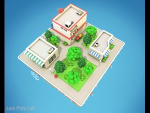 cartoon city block low poly Model 3D