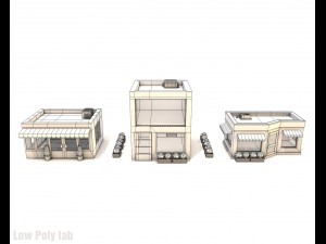 cartoon city buildings low poly 3D Model