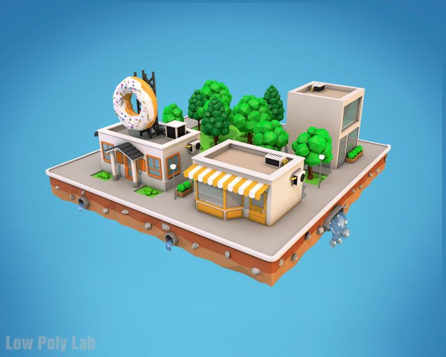 cartoon city block dount cafe building low poly 3D Model .c4d .max .obj .3ds .fbx .stl .blend 
