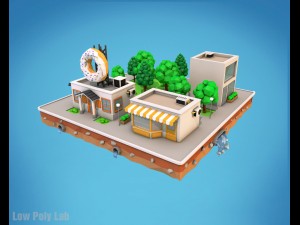 cartoon city block dount cafe building low poly 3D-Modell