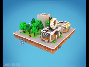 cartoon city block dount cafe building low poly 3D Model
