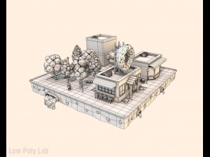 cartoon city block dount cafe building low poly 3D Model