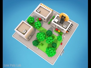 cartoon city block dount cafe building low poly 3D Model
