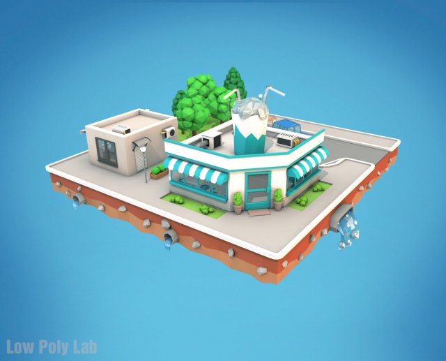 cartoon city block cocktail cafe building low poly 3D 模型 .c4d .max .obj .3ds .fbx .stl .blend 