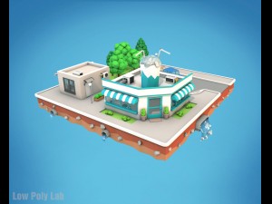 cartoon city block cocktail cafe building low poly 3D-Modell