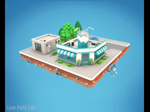 cartoon stadsblok cocktailcaf&eacute; gebouw laag poly 3D Model