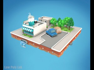 cartoon city block cocktail cafe building low poly 3D 模型