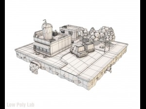 cartoon city block cocktail cafe building low poly 3D 模型