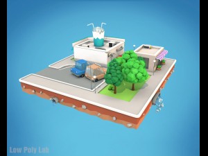 cartoon city block cocktail cafe building low poly 3D 模型