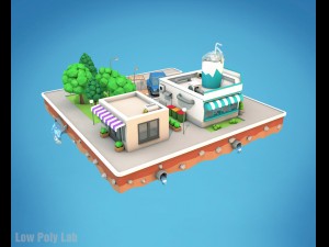 cartoon city block cocktail cafe building low poly 3D 模型