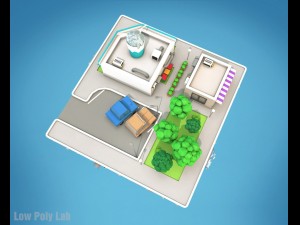 cartoon city block cocktail cafe building low poly 3D 模型