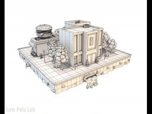 cartoon city block burger cafe bank low poly 3D मॉडल