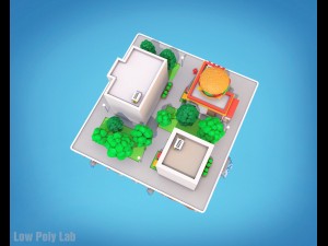 cartoon city block burger cafe bank low poly 3D मॉडल