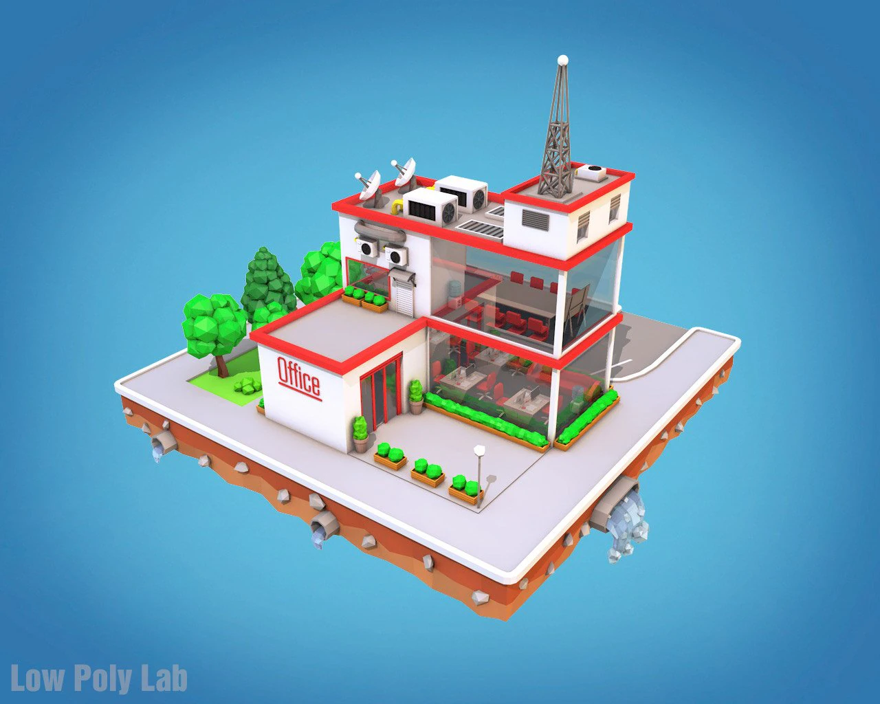 cartoon city block office parking low poly 3D Model .c4d .max .obj .3ds .fbx .stl .blend 