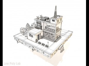 cartoon city block office parking low poly 3D 模型