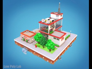 cartoon city block office parking low poly 3D 模型