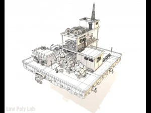 cartoon city block office parking low poly 3D Model