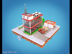 cartoon city block office parking low poly 3D 模型