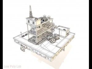cartoon city block office parking low poly 3D 模型