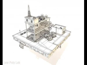 cartoon city block office parking low poly 3D Model