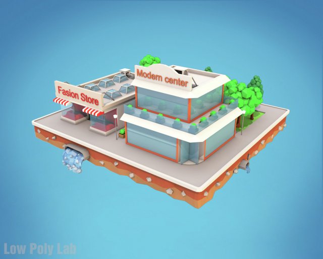 cartoon city block fashion store low poly 3D Модель .c4d .max .obj .3ds .fbx .stl .blend 