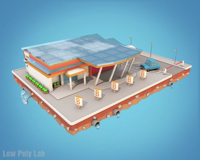 cartoon city block supermarket low poly 3Dモデル .c4d .max .obj .3ds .fbx .stl .blend 