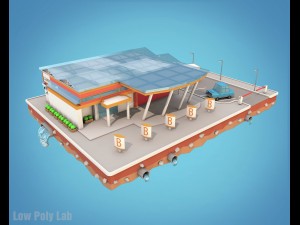 cartoon city block supermarket low poly 3D मॉडल