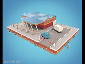 cartoon city block supermarket low poly 3Dモデル