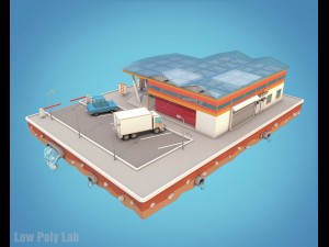 cartoon city block supermarket low poly 3Dモデル