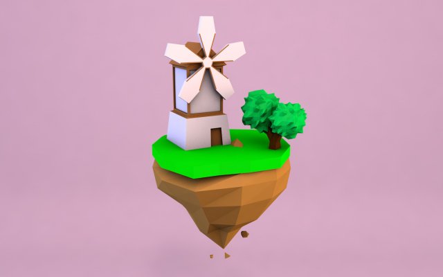 cartoon mill on island low poly Modelo 3D .c4d .max .obj .3ds .fbx .stl .blend 