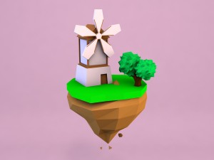 cartoon mill on island low poly 3D-Modell