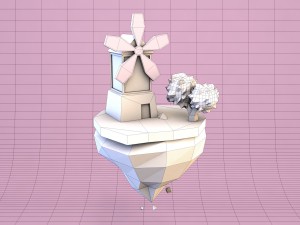 cartoon mill on island low poly Modelo 3D