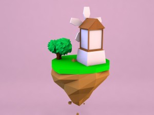 cartoon mill on island low poly Modelo 3D