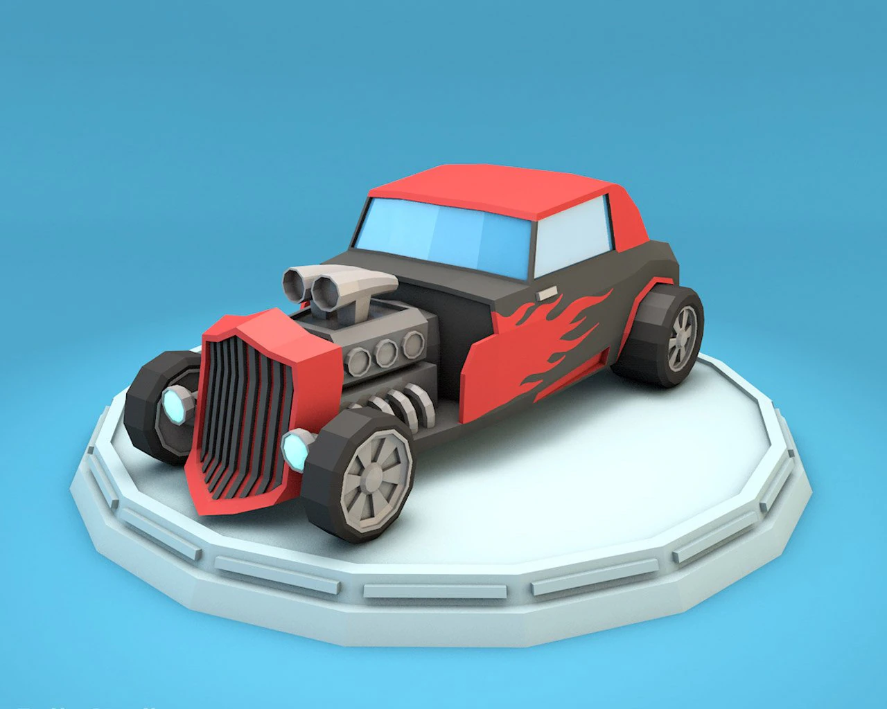 cartoon hot rod racing car low poly 3D Model .c4d .max .obj .3ds .fbx .stl .blend