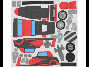 cartoon hot rod racing car low poly 3D Model