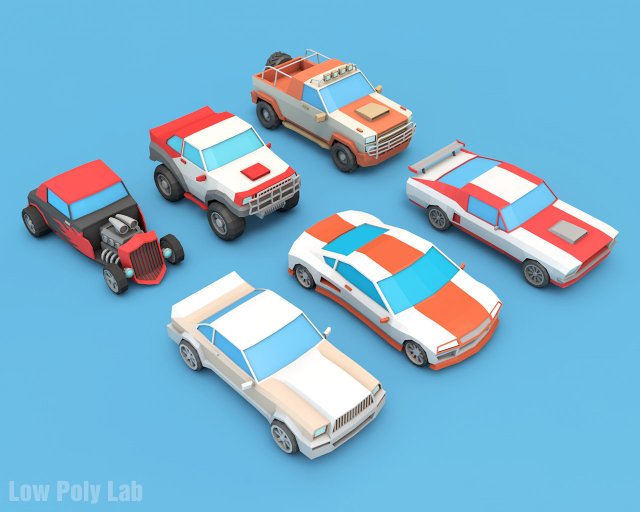 cartoon racing car pack low poly 3D Modell .c4d .max .obj .3ds .fbx .stl .blend