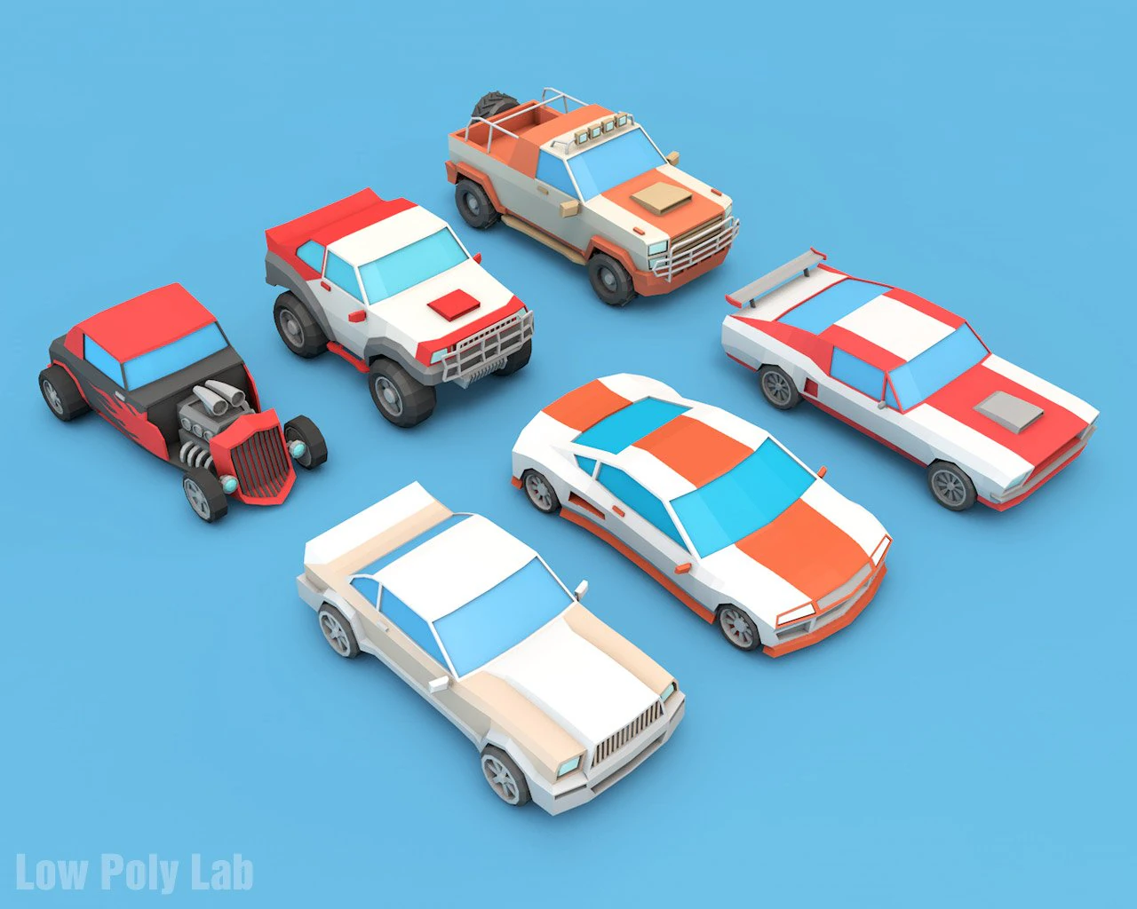 cartoon racing car pack low poly 3D Model .c4d .max .obj .3ds .fbx .stl .blend