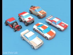 cartoon racing car pack low poly 3D-Modell